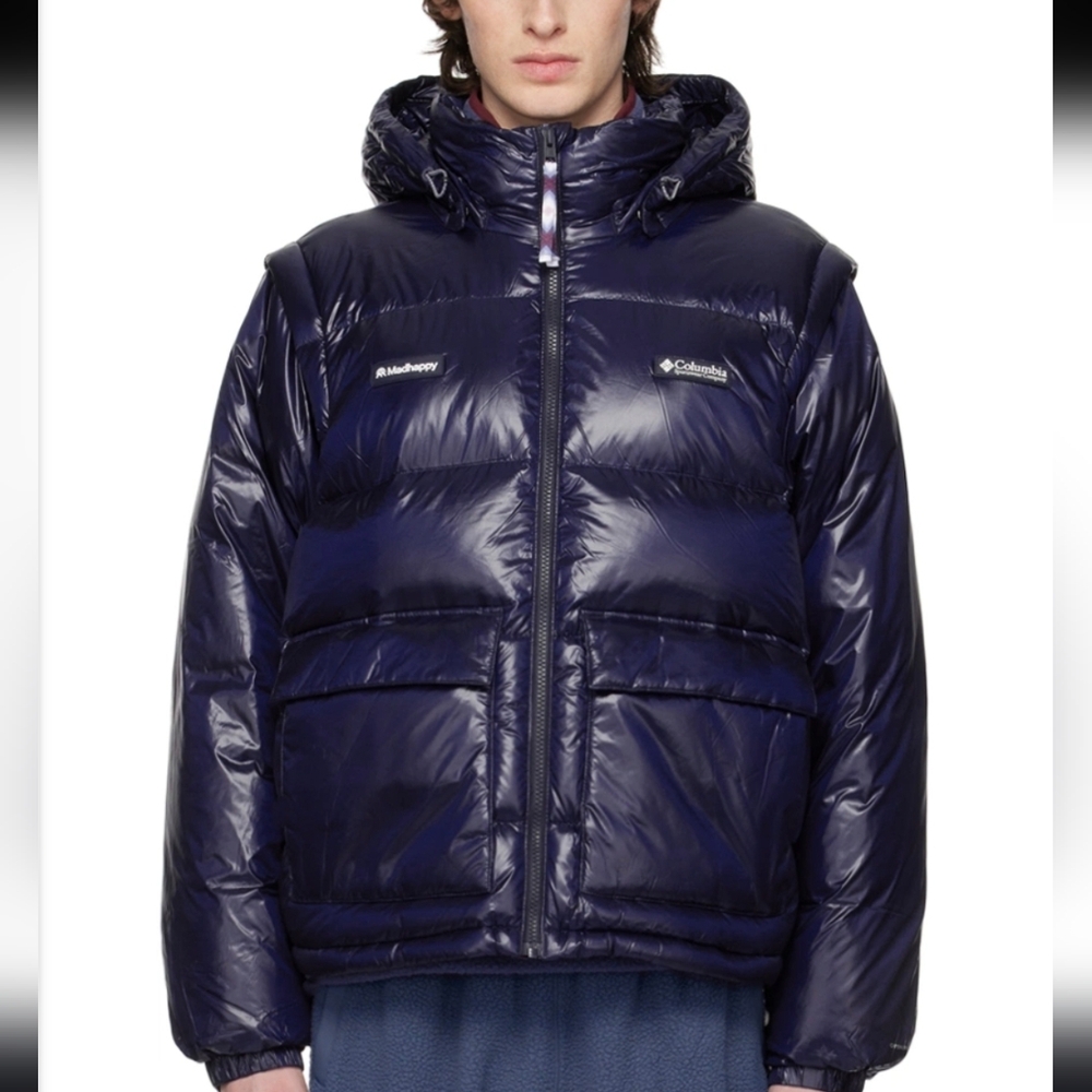 Madhappy X Columbia Collab Down Feather Puffer Jacket Unisex Navy Blue L NWT